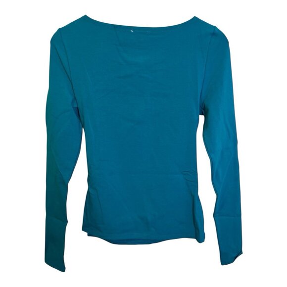 Terea By Andrea Pitter Primrose Knotted Front Top Small Blue Long Sleeves NWT - Picture 3 of 9